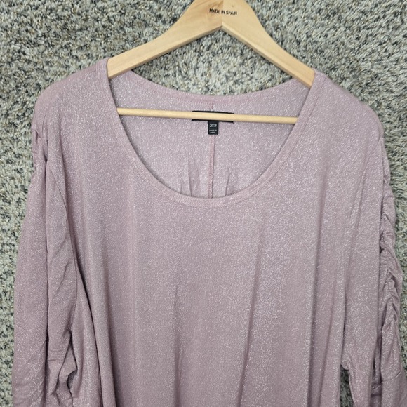 Lane Bryant Top Womens Plus 26/28 Purple Shimmer Scoop Neck Ruched Sleeve Tee - Picture 4 of 7